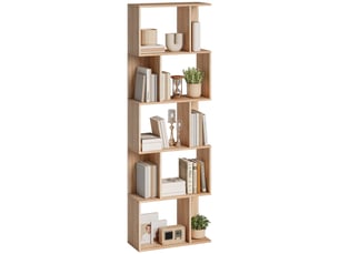 Bibliothèque à 5 niveaux, meuble de rangement en forme de s avec étagères, 60 x 24 x 184,5 cm, effet bois naturel