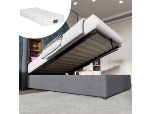 Lit coffre 1 place 90 x 200 cm gris en coton avec chargement sans fil, usb et usb-c