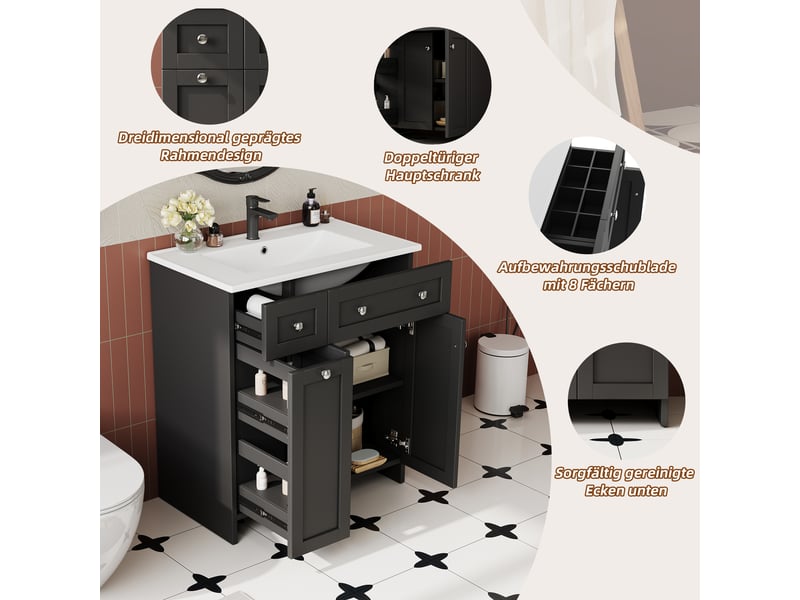  Meuble sous-vasque avec vasque en céramique mdf noir 76 x 47 x 86 cm  - Conforama E