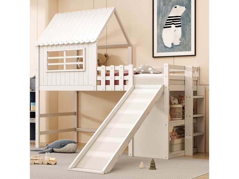  Lit mezzanine 90x200cm coloris blanc bois massif lit enfant blanc - Conforama D