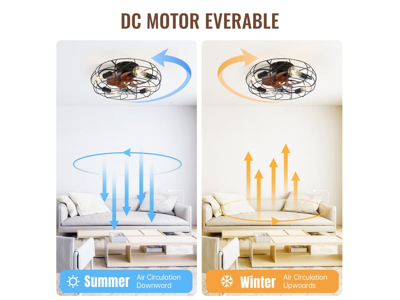  Ventilateur de plafond noir avec lumière, télécommande et moteur dc réversible  - Conforama D