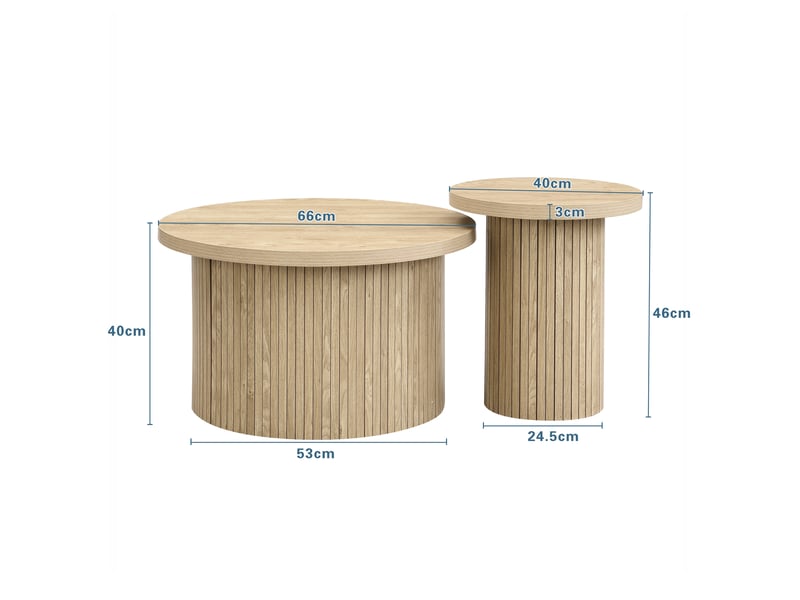  Table basse gigogne ronde naturel - 66x66 cm mdf table basse naturel - Conforama C