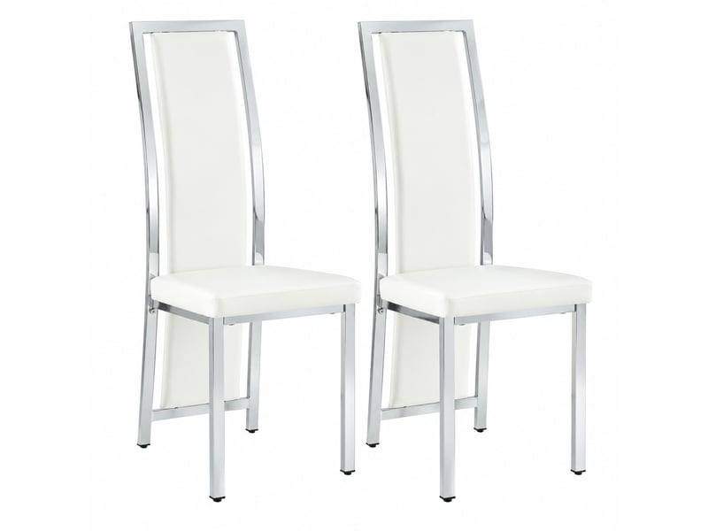  Lot de 2 chaises de salle à manger 44.00×42.70×109.00 cm en métal et pu rembourré blanc et argenté chicfurn  - Conforama A