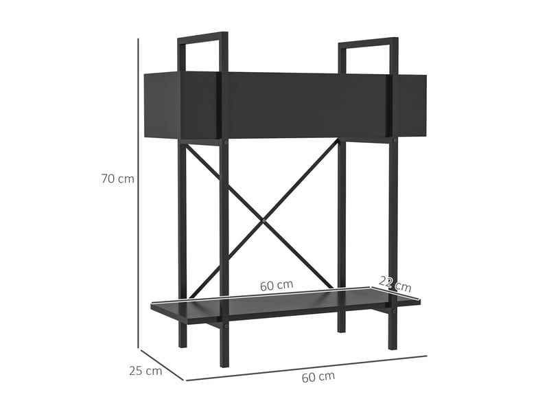 Support plantes 2 niveaux 60x25x70 cm – noir – métal avec drainage et rangement extérieur intérieur - Conforama C