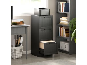 Caisson bureau, meuble rangement bois 3 tiroirs et serrure, barres de suspension réglables, 40 x 40 x 101 cm, noir