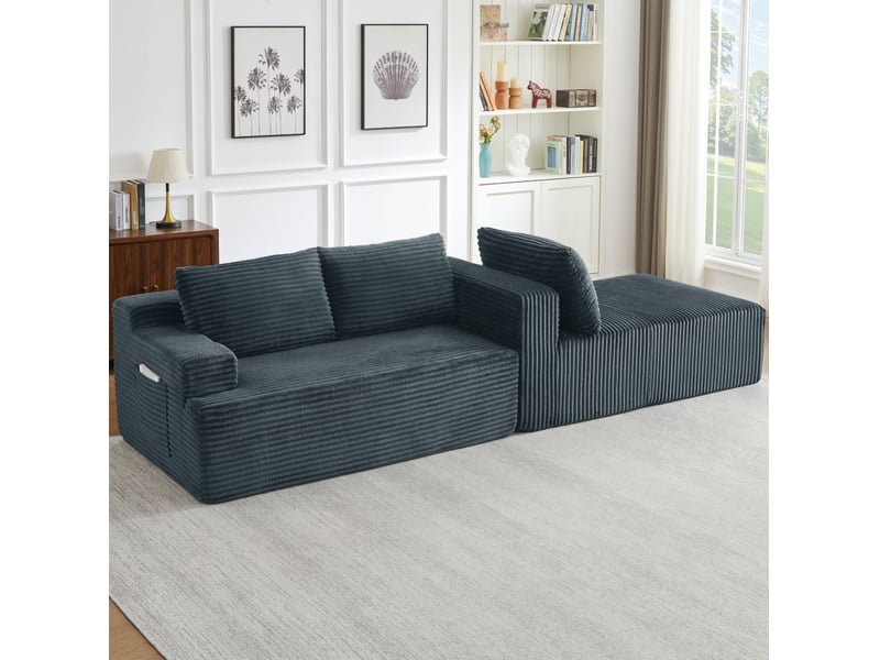  Canapé d'angle en velours côtelé 3 places, sans montage, modulaire, assise profonde, confort moelleux, design nuage  - Conforama R