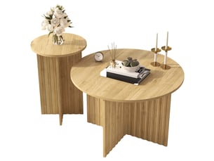 Lot de 2 tables basses rondes ø76ø40 cm, tables gigognes, style scandinave, structure mdf et panneaux pour salon - naturel