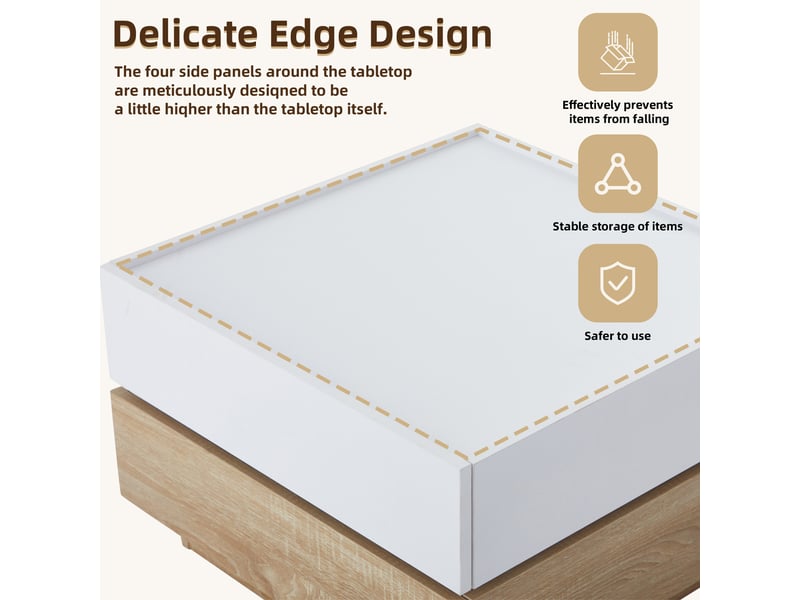  Table basse, pivotante à 360°, avec 2 tiroirs, 60 x 60 x h 38 cm, blanc et bois, rangement pratique, structure en panneau de particules, pour le salon Luxe haut de gamme - Conforama E