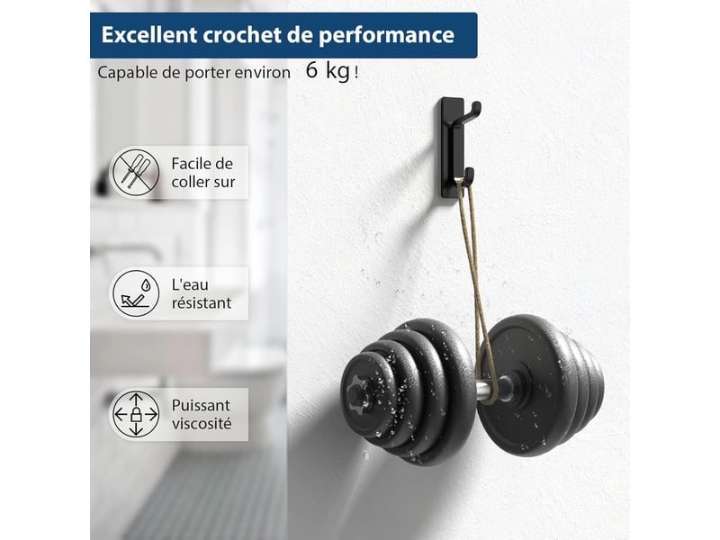 Crochet adhésif mural, crochets porte serviette salle de bain, accroche torchon cuisine, manteau, noir - Conforama B