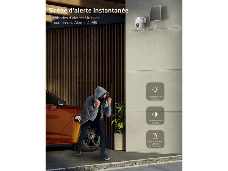  Caméra de surveillance solaire 2k ptz wifi 2 caméras détection humaine ia ip66 5200 mah blanc 149519_AABWI01400_6_DROPFR - Conforama E