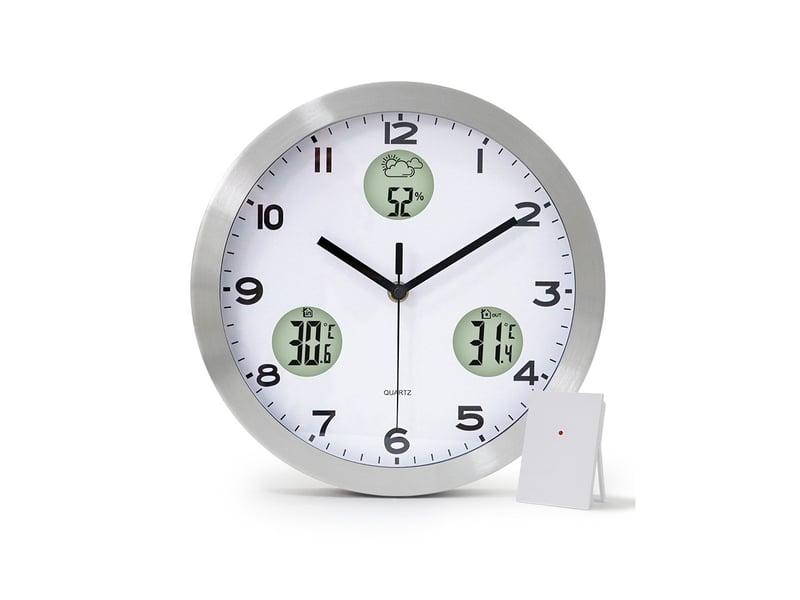  Horloge murale radio-pilotée avec thermomètre et hygromètre 30 cm de diamètre  - Conforama A