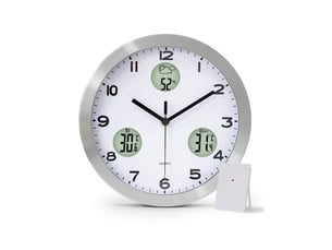 Horloge murale radio-pilotée avec thermomètre et hygromètre 30 cm de diamètre