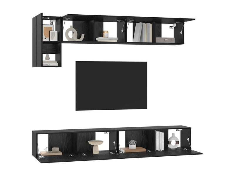  Ensemble meuble tv - banc tv - meuble de rangement 5 pcs chêne noir bois d'ingénierie  - Conforama C