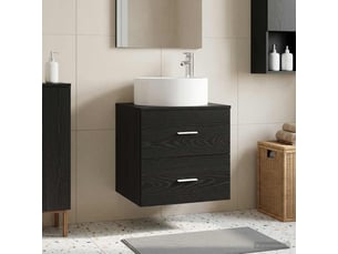 Vanité de lavabo mural, meuble de rangement chêne noir 49.5x44.5x65.5 cm