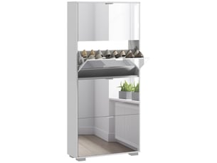 Meuble à chaussures 2 en 1 façades miroir 4 portes abattants, étagères réglables, jusqu'à 24 paires, 76l x 26p x 168h cm