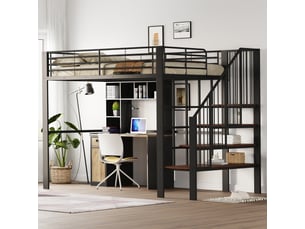 Lit mezzanine 140x200 cm <strong>MERAX</strong>  <strong>lit enfant noir</strong> coloris noir