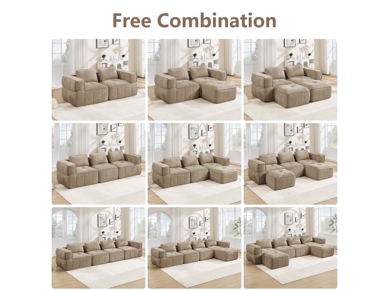  Canapé modulaire 4 places sans structure à assise profonde - lpospi - mousse 32d, base antidérapante, polyester sable 344 × 93 × 67 cm  - Conforama E
