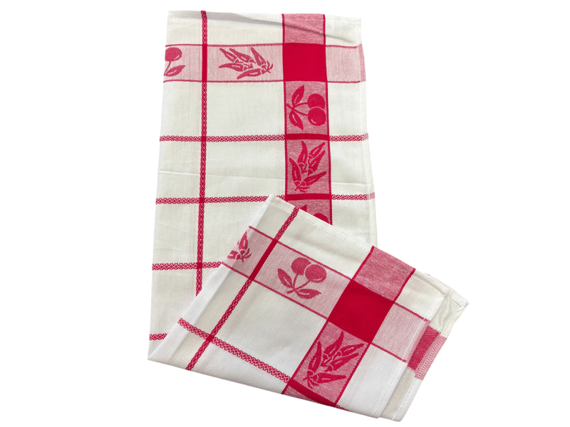  Lot de 6 torchons à carreaux motif cerises bleu, rouge et gris 100% coton jacquard 50x70cm  - Conforama E