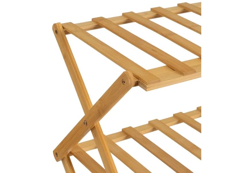  Étagère à chaussures pliable 3 niveaux en bambou naturel, capacité 9 paires - longueur 68 x profondeur 25 x hauteur 46 cm  - Conforama D