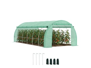 Serre de jardin serre tunnel 18 m² avec porte, parois latérales enroulables 12 fenêtres acier pe 4 x 3 x 2 m vert