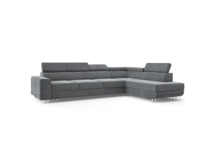 Canapé d'angle droit convertible MASSENO 5 places Velours gris avec coffre de rangement