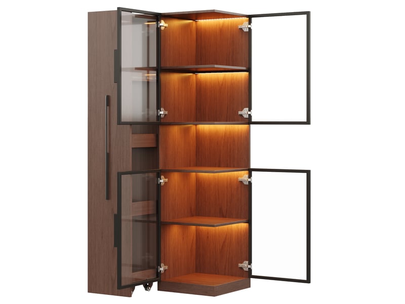  Vitrine effet noyer 70x38x160 cm avec led, portes vitrées et rangements IKSETERA TRADING LTD - Conforama W