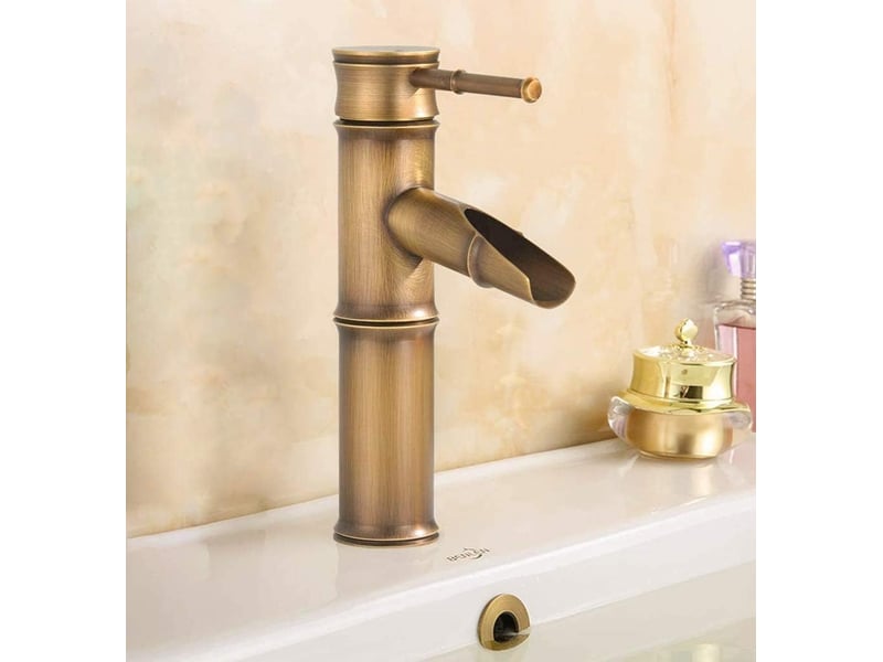  Mitigeur lavabo cascade, robinet lavabo mitigeur salle de bain cascade en laiton, robinet salle bain bambou retro, 2 joints break mouth  - Conforama C