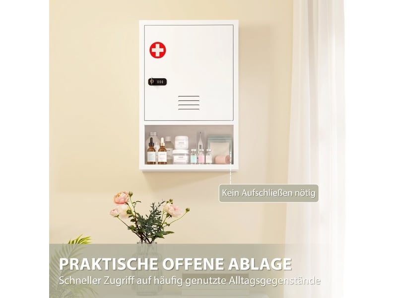  Armoire à pharmacie murale 40 x 15 x 60 cm – blanche – serrure à code et clé, rangement à 2 niveaux  - Conforama B