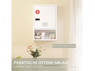 Armoire à pharmacie murale 40 x 15 x 60 cm – blanche – serrure à code et clé, rangement à 2 niveaux