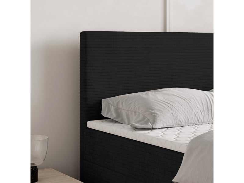  Boxspring nira 200x200 cm, lit complet avec matelas, noir  - Conforama D