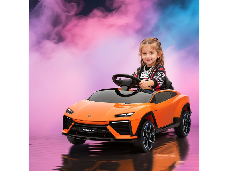  Voiture électrique lamborghini sous licence pour enfants, avec klaxon et télécommande, 101,5 x 49 x 43 cm, orange  - Conforama C