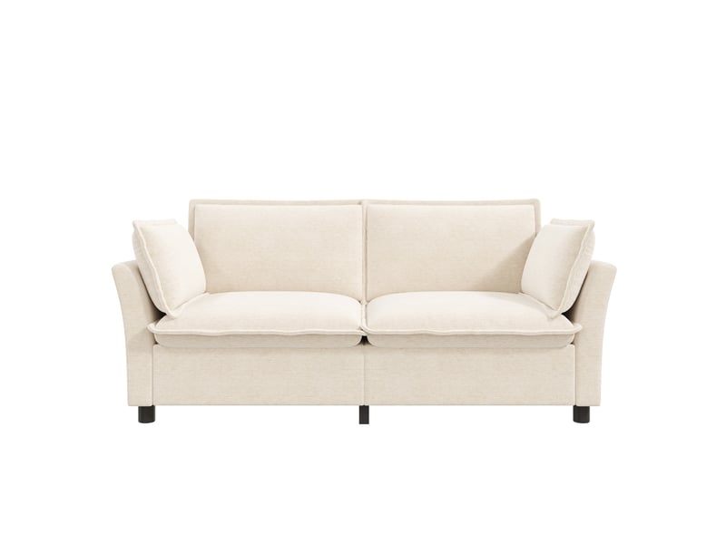 Canapé 2 places en tissu chenille beige, 2 coussins d'accoudoir, montage facile, 155×81×87 cm - Conforama A
