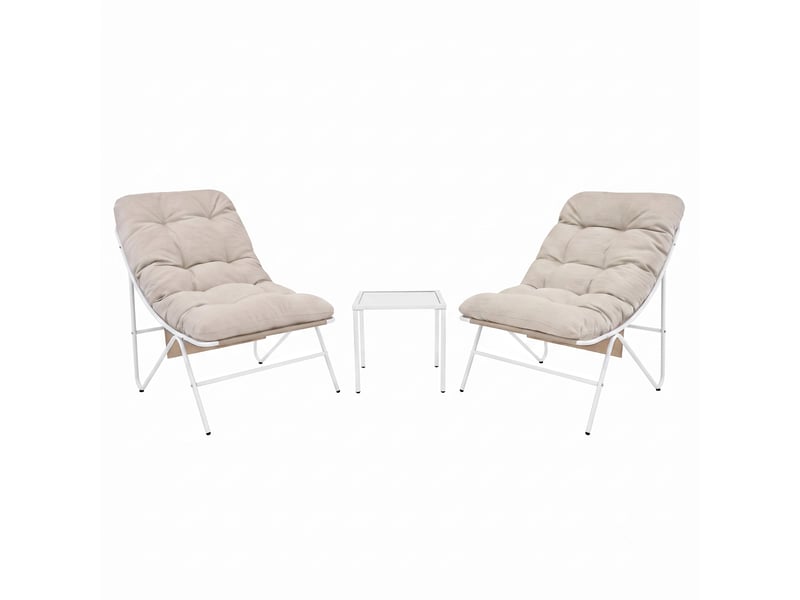 Ensemble bistro de jardin crème 3 pièces, 2 fauteuils avec coussins épais, table basse, cadre en acier thermolaqué, mobilier extérieur terrasse 216742 - Conforama C