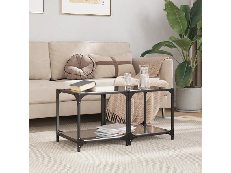  Tables basses avec dessus en verre noir 2 pcs 40x40x40 cm acier  - Conforama B