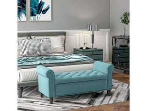Banc coffre 126 x 48,5 x 57 cm vert en polyester, assise capitonnée et rangement intégré sous couvercle
