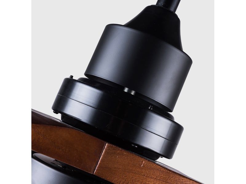 Ventilateur de plafond avec lumière, télécommande, moteur dc réversible, pales en bois massif noir noyer foncé - Conforama W