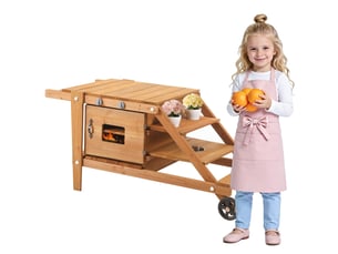 Cuisine extérieure enfant en bois, naturelle, sur roulettes, accessoires, dès 3 ans