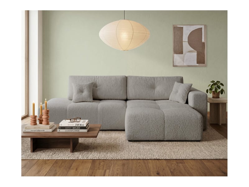  Celine - canapé d'angle fixe convertible 4 places en bouclette  - Conforama B
