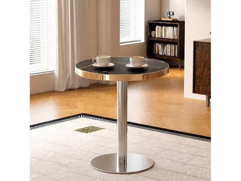  Table d’appoint ronde moderne – plateau noir aspect marbre uv – ø 60 x h 73,7 cm  - Conforama C