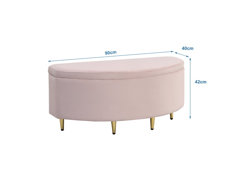  Samt, polsterbett, 90*200 cm, muschelartiges bett mit goldenen eisenbeinen, höhenverstellbares kopfteil, holzlattenrost, mit polsterbank, bank mit stauraum, rosa  - Conforama D