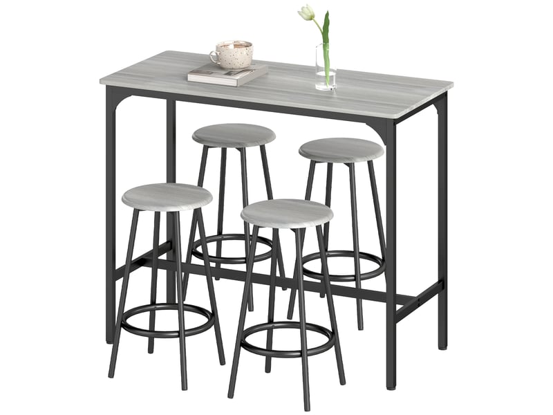  Ensemble bar 5 pièces, table et 4 tabourets, design industriel, compact, rustique  - Conforama B