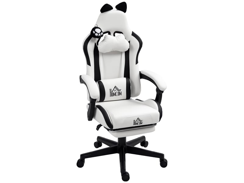  Chaise gaming ergonomique avec oreilles de chat, fauteuil gamer avec dossier inclinable, 65 x 62 x 124 cm, blanc  - Conforama B
