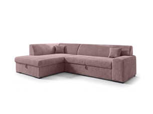 Canapé d'angle gauche convertible <strong>AX LIVING </strong> <strong>Lucera</strong> 5 places Velours côtelé rose avec coffre de rangement