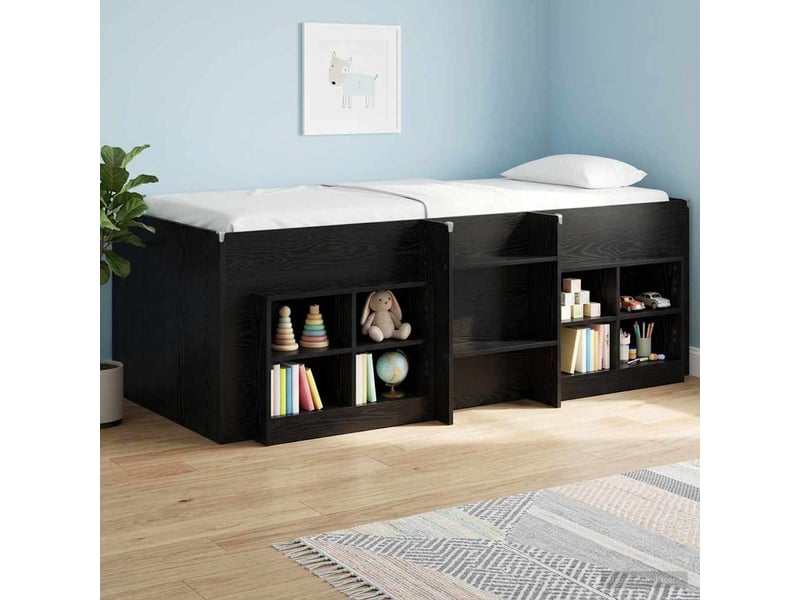  Cadre de lit élevé pour enfants - lit jeune chêne noir 90 x 200 cm  - Conforama C