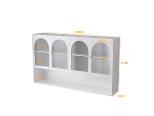 Armoire murale suspendue 120cm blanc en fer et verre à 4 portes avec vitrine