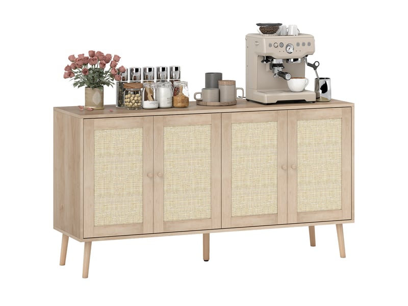  Buffet avec portes en cannage étagères réglables effet bois naturel 140 x 40 x 75 cm  - Conforama A