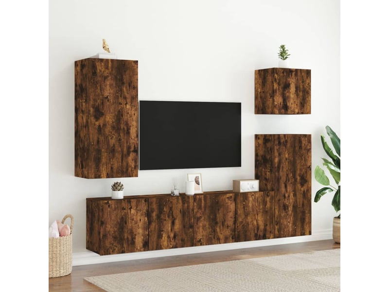  Lot de 2 meuble tv mural, meuble tv suspendu chêne fumé 80x30x41 cm  - Conforama C