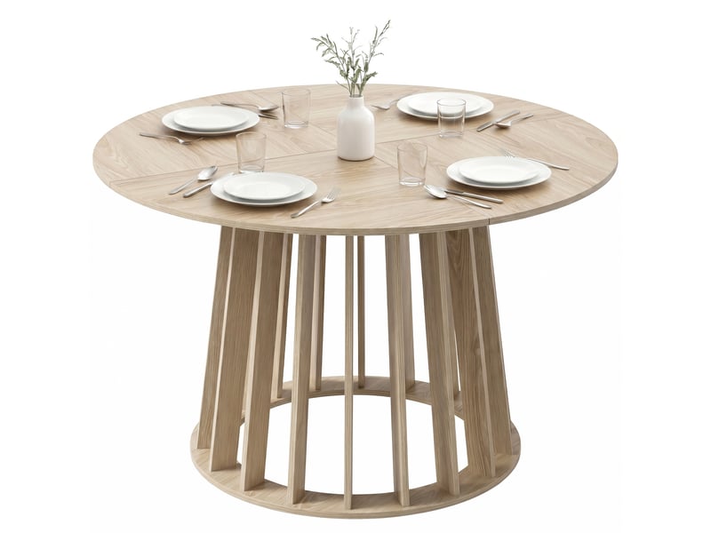  Table à manger ronde pour 4 à 6 personnes, ø 120 x 75 cm, table de cuisine avec piétement à lattes robuste, bois naturel  - Conforama B
