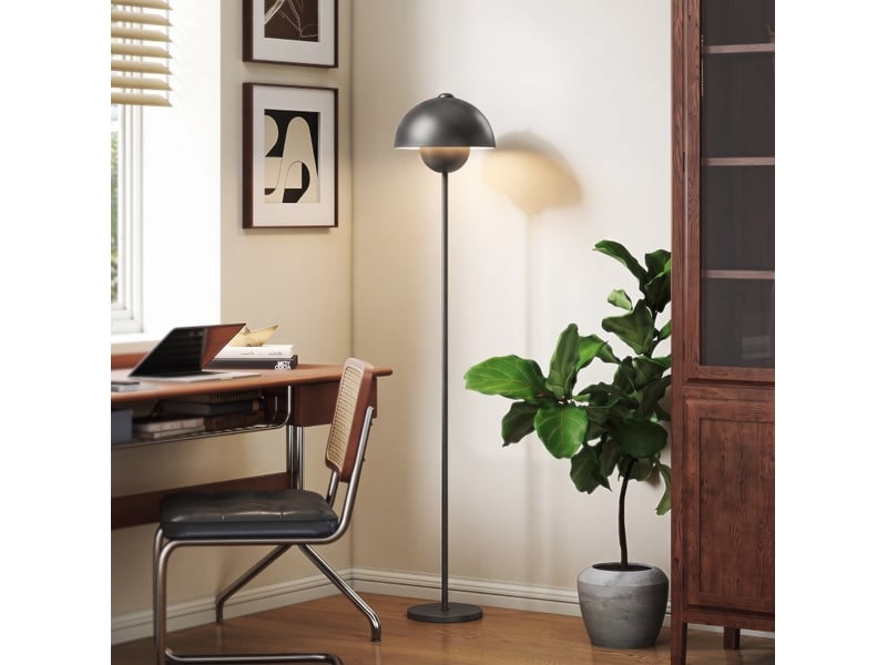  Lampadaire ø30 x h155 cm gris en métal, abat-jour rond avec interrupteur au pied et câble 1,8 m  - Conforama D