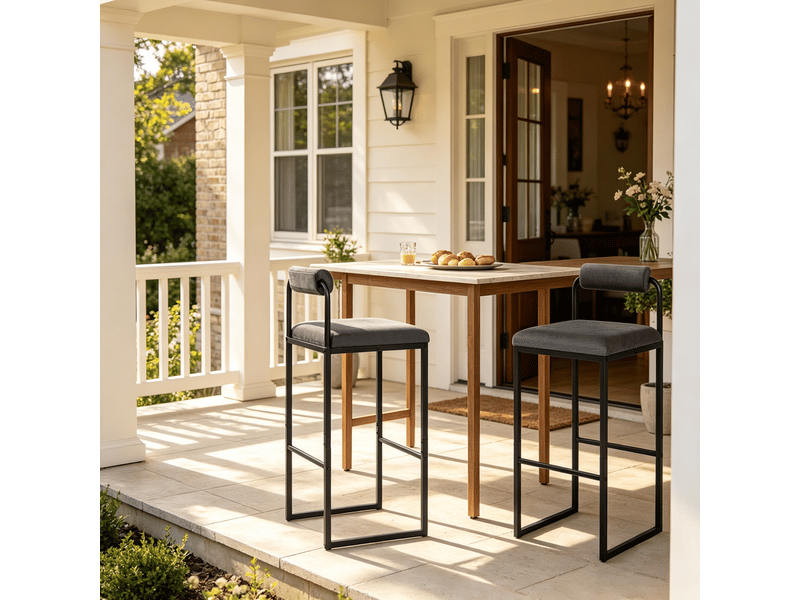  Tabourets de bar lot de 2 avec dossier et repose-pieds - lpospi - assise rembourrée, velours - gris foncé  - Conforama B